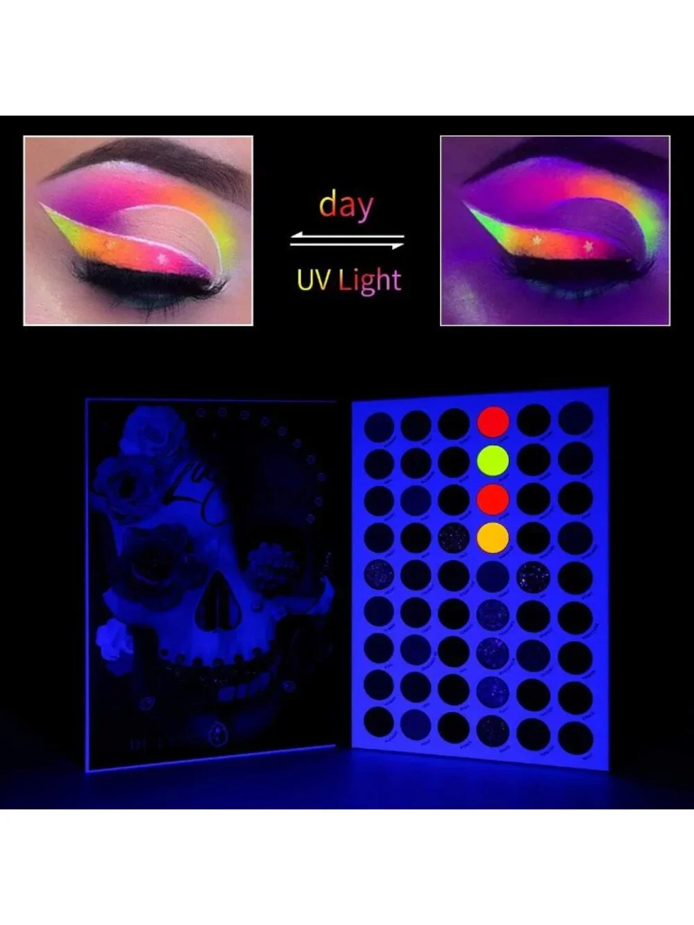Vibrant 54-Color Eyeshadow Palette - Bright Neon, Glitter & Matte Shades for